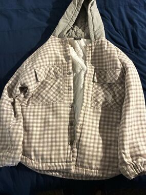 Playboy Hooded Quilted Jacket in Beige and Cream